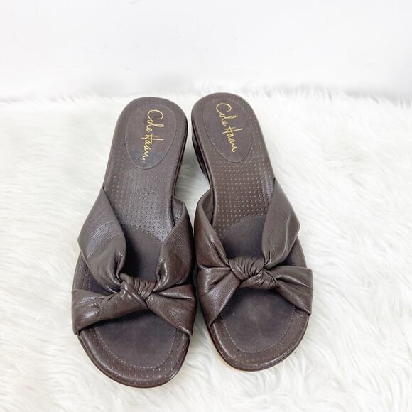 Cole Haan 8 B Womens Brown Leather Slide Wedge Sandals - Picture 6 of 8